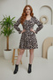 Women's Leopard Print Long Sleeve Square Neck Mini Dress – Strapless Wearable Stretchy Fabric - Mjn1011 - 8