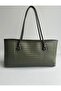 Women's Khaki Knitted Patterned Large Tote Bag Large Volume Daily Shoulder Bag - 2