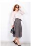 High Waist Half Belt Detailed Gipeli Front Openable Hidden Buttoned Slit Below Knee Plaid Skirt - 8