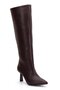 Women's Boots Brown Thin Heeled Faux Leather Pointed Toe - 4