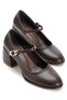 Brown Women's Thick Heeled Shoes with Helmet Vardola Thick Buckle