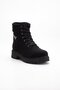Women's Boots Black Flat Heel Lace-Up Ankle Stretch - 4