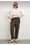 Khaki Elastic Waist Drawstring Detail Flowy Relaxed Fit Pants - 4