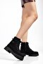 Women's Boots Black Flat Heel Lace-Up Ankle Stretch - 2