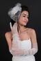 White Long Elbow Bridal Gloves and Wedding Hat Set - 4