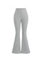 Gray Ribbed Asymmetrical One Shoulder Spanish Sleeve Blouse & High Waist Wide Leg Pants Set - 3