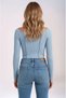 Women's Round Neck Front Lace up Long Sleeve Corded Fabric Crop Length Sporty Stylish Blouse - 6
