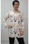V-Neck Cream Black Floral Print All-Over Low-Sleeve Long-Sleeve Combed Viscose T-Shirt - 6
