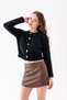 Soft Textured Black Buttoned Crop Cardigan – Evening Dress Bolero Style Chic Women's Puffy Cardigan - Soft Cardigan - 6