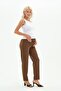 Maternity Stretchy Abdominal Band Adjustable Waist Winter Mom Fit Gabardine Trousers Brown - 6