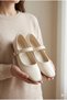 Patent Leather Cream Women's Ballet Shoes with Gold Buckle, Stylish, Lightweight, Orthopedic, Noiseless Sole - 2