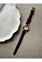 Retro Minimal Leather Strap Vintage Women's Wristwatch Dark Brown - 5
