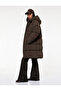 Long Sleeve Pocket Zipper Quilted Anorak Hooded Long Puffer Coat - 2