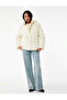Beli Lace-Up Long Sleeve Pocketed Water Repellent Hooded Ecru Quilted Puffer Coat - 2