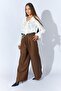 Women's Brown Thick Waist Belt Palazzo Pants - 4