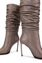 Women's Genuine Leather Mink Heeled Boots - 5