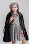 Girls' Plaid Pattern Dress and Black Cashmere Coat with Plush Sleeves and Pearl Embroidery - 5