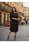 Black Midi Plus Size Square Chest Pocket Detailed Premium Stylish Fabric Dress - 2