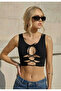 1607 Front Lace-Up Crop Top Bluz Body Black