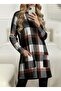 Women's Long Sleeve Semi-High Neck Pocket Detailed Plaid Woven Tunic - 5