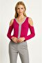 Women's V-Neck Front Glitter Stripe Off-The-Shoulder Long Sleeve Viscose Sporty Stylish Plus Size Curve Blouse - 3