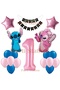 Lilo Stitch Balloon and Angel 1St Birthday Party Balloon Set Pink Number and Happy Birthday Banner