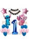 Lilo Stitch Balloon and Angel 1St Birthday Party Balloon Set Navy Blue Number and Happy Birthday Banner