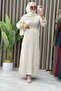 Gülsar Elbi̇se Tasseled Fabric Women's Beige Comfortable Hijab Dress with Removable Belt
