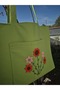 Pistachio Green Cloth Bag with Knitted Flower Bundle Detail and Pockets - 2