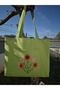 Pistachio Green Cloth Bag with Knitted Flower Bundle Detail and Pockets - 4