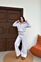 Women's Double Zip Snow Melange Detail Hooded Winter Brushed Inside Oversized Tracksuit Set - 4