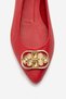 Women's Pointed Toe Buckle Ballerina Shoes Real Leather Zy 4052 Red - 2