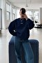Women's Oversize Sweatshirt Amore Printed Navy Blue – Crew Neck, 3 Thread Raster Printing - 2