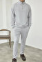 Premium Men's Modal Fabric Half-Zip Mock Neck Greenish Gray Top and Bottom Set Ls-87009 - 3