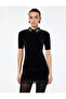 Short Sleeve Classic Collar Velvet T-Shirt with Stone Embroidery Detail - 3