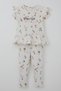 Girl's Leggings Set with Floral Pattern and Ruffle Detail on the Sleeves, Ages 2-6, Ecru - 7