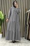 Ayli̇n Dress Knitted Fabric Women's Gray Collar Openable Buttoned and Stripe Detailed Hijab Dress