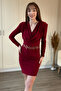 Degaje Yaka Shoulder Pad Mini Burgundy Dress with Detachable Belt