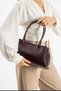 Women's Leather Wide Cylinder Arm and Shoulder Bag Burgundy - 2