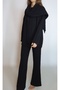 Women's Black Hair Weave Pattern Sweater Pants Scarf Three-Piece Knitwear Set Yy101300