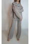 Women's Beige Mink Hair Knit Patterned Sweater Pants Scarf Three-Piece Knitwear Set Yy101300 - 2