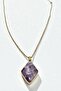 قلادة من حجر الجمشت والإيبوكسي - تصميم فني بنمط البقلاوة من الفولاذ المقاوم للصدأ المطلي بالذهب، هدية مميزة - 2
