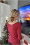 Women's Burgundy Color Ballerina Neck Three Quarter Sleeve (under the Elbow) Body - 4