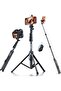 51" Professional Selfie Stick Tripod, All Aluminum, Detachable Bluetooth Remote, Black