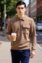 Men's Polo Neck Zippered Pocket Detailed 100% Cotton Sweatshirt Functional Durable Quality