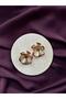 Gold Burgundy Line Detailed Flower Women's Earrings - 4