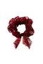 Burgundy Lace Scrunchie Rubber Band - Handmade Donut Hair Tie with Ribbon Detail