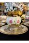 6-Piece Special Design Hand Painted Coffee Cup Set with Colorful Flower Motifs, 24K Gold Gilt, 90 ml - 3