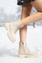 Water and Cold Resistant Non-Slip Sole Zippered Fur Inside Waterproof Women's Beige Boots