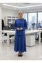 Women's Crew Neck Floral Embroidered Sweatshirt with Slit Detail, Elastic Waist Skirt Hijab Set - 4
